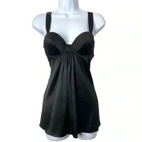 In Bloom by Jonquil Black Silk Chemise Babydoll Nightgown - Picture 1 of 5